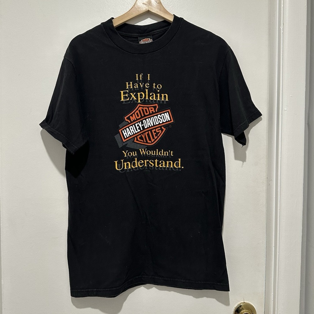 Vintage 90s HARLEY-DAVIDSON‎ black IF I HAVE TO EXPLAIN T shirt Med made in USA